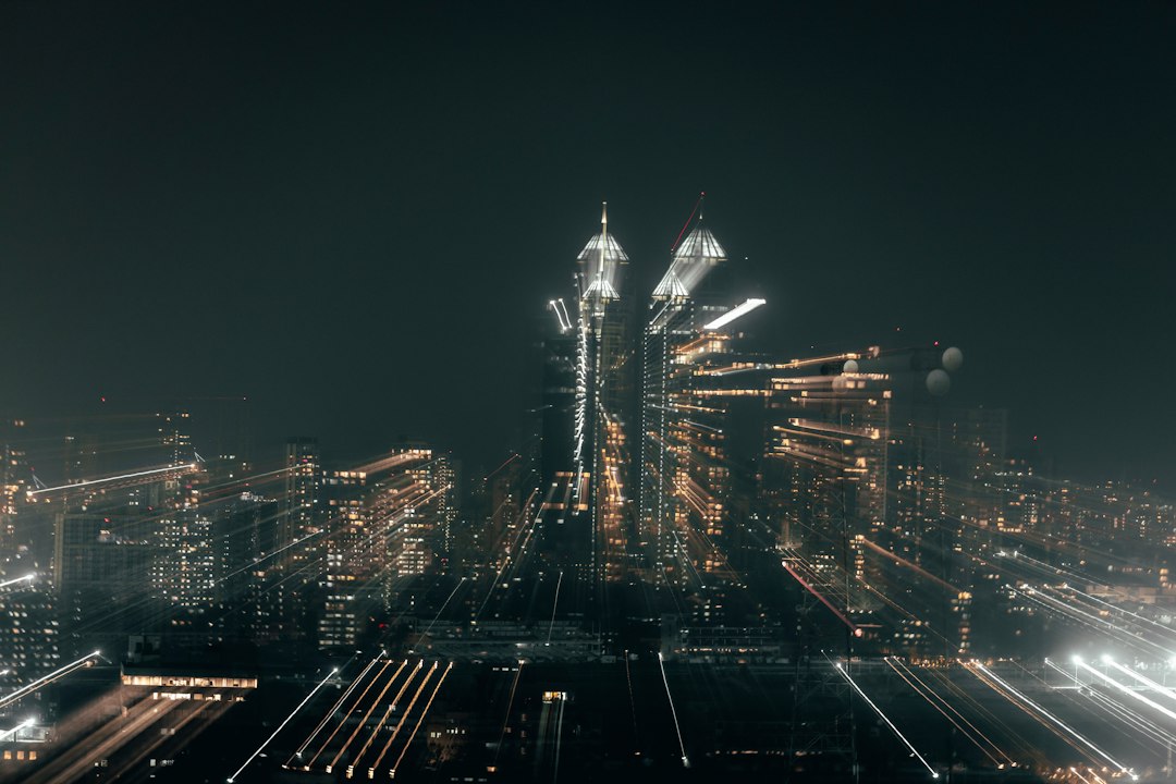 Futuristic visualization of a city map with glowing blue and purple digital lines, representing AI reshaping local search ...